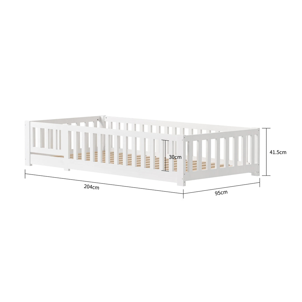 Summit Solid Pine Montessori Floor Bed with Safety Rail – White