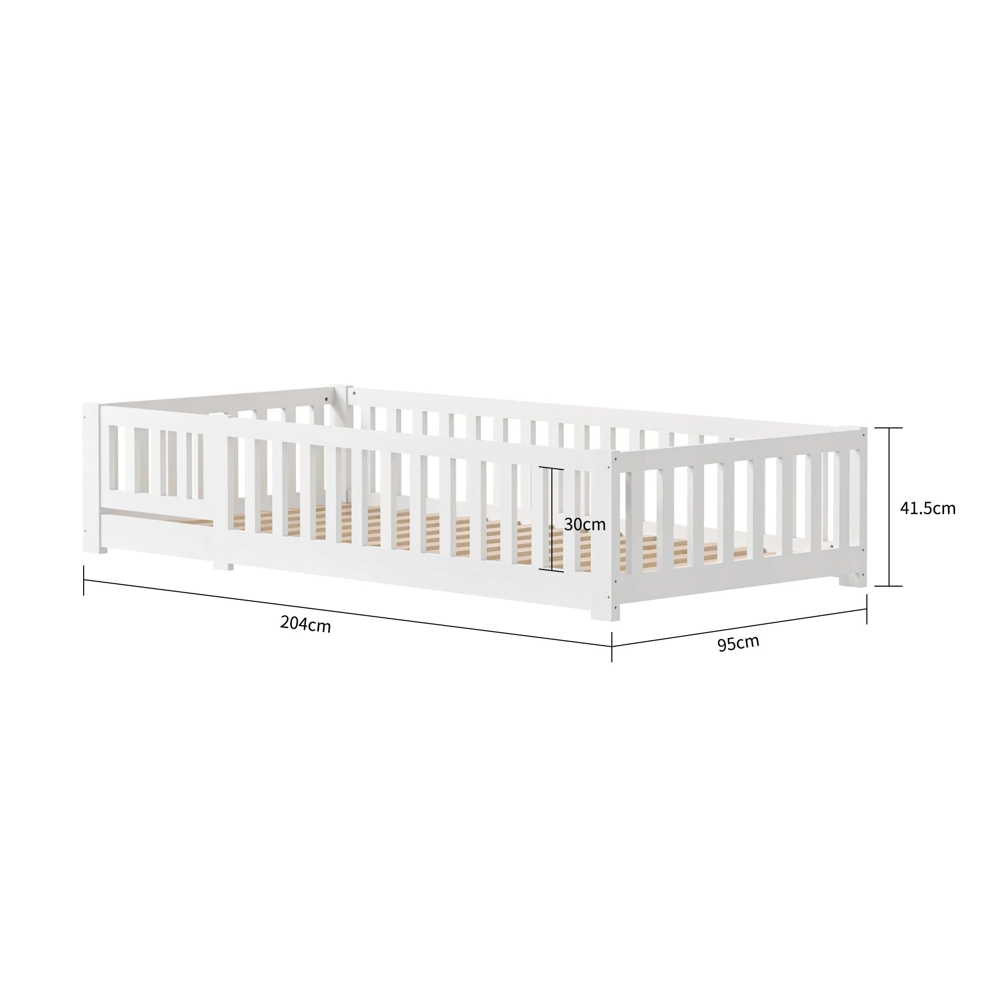 Summit Solid Pine Montessori Floor Bed with Safety Rail – White