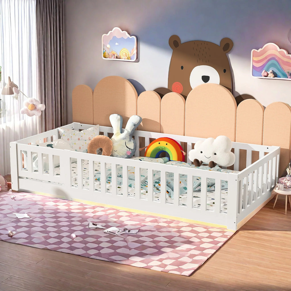 Summit Solid Pine Montessori Floor Bed with Safety Rail – White