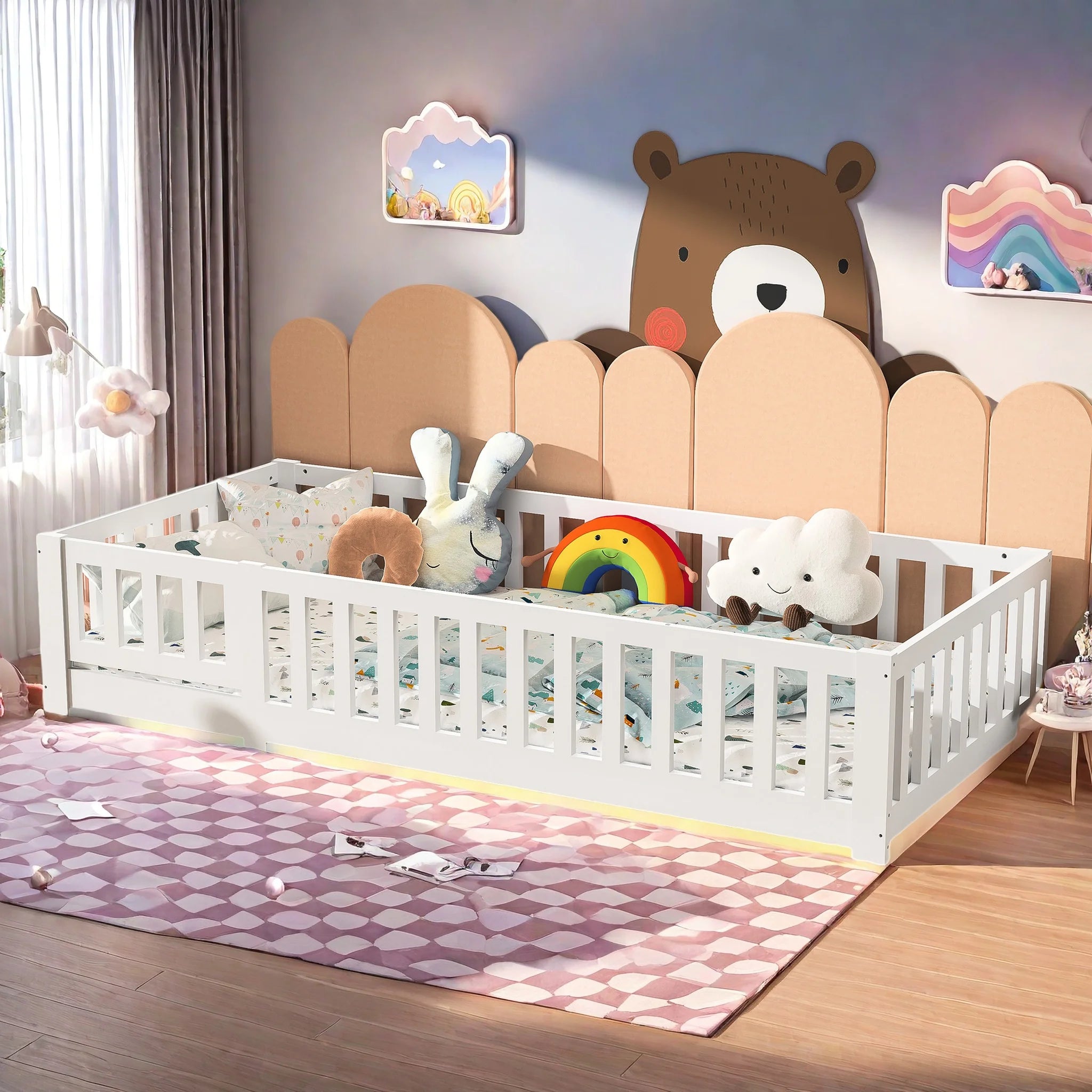 Summit Solid Pine Montessori Floor Bed with Safety Rail – White