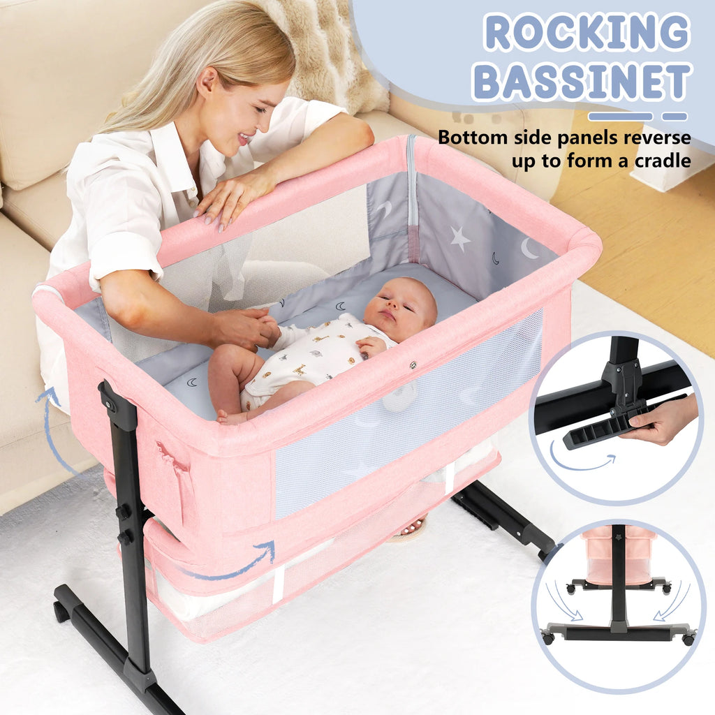 Kmaier Foldable Portable Baby Bassinet Bedside Crib with Storage Basket & Breathable Mesh