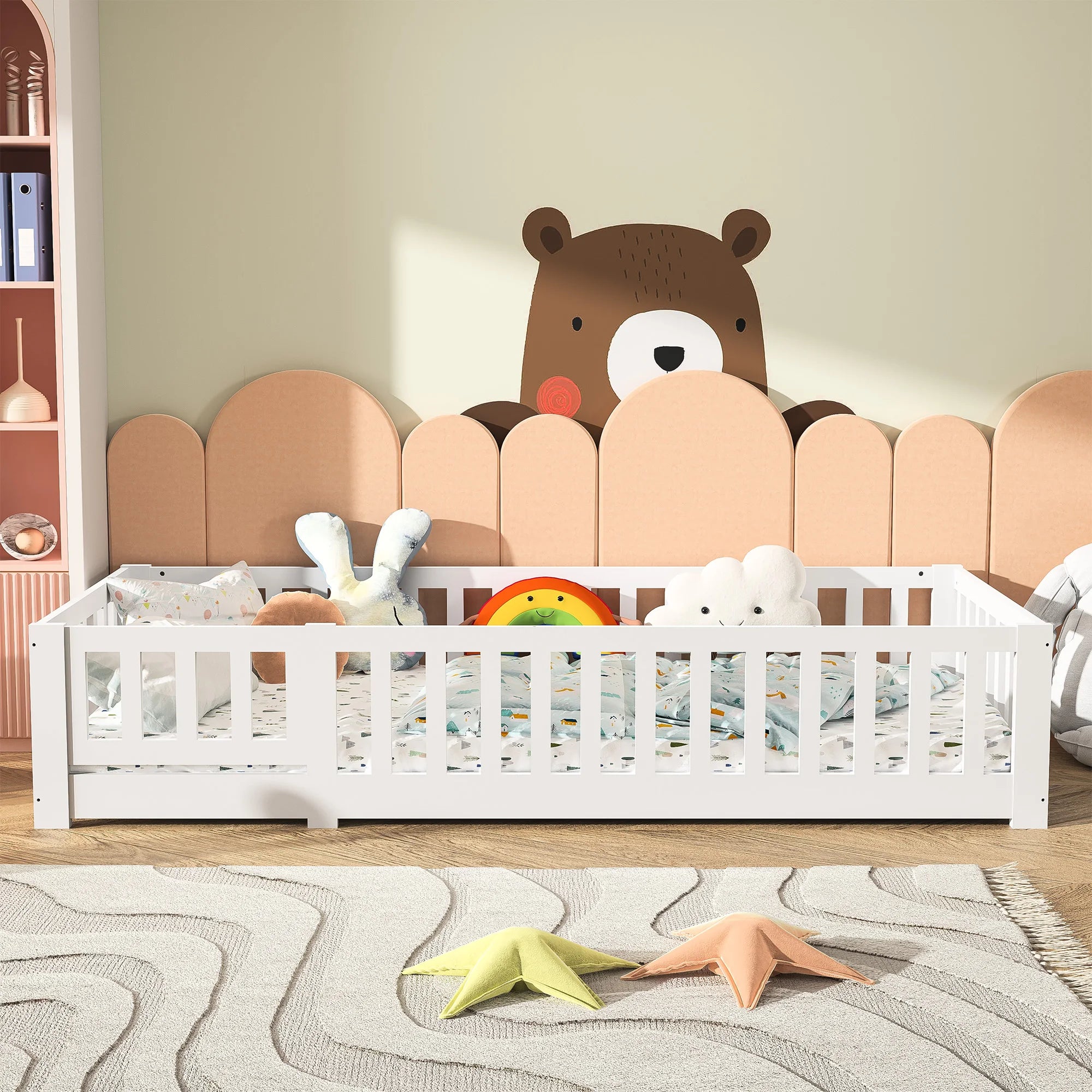 Summit Solid Pine Montessori Floor Bed with Safety Rail – White