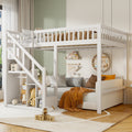 Summit Solid Pine Bunk Bed with Slide, Storage Steps & Built-In Wardrobe – White