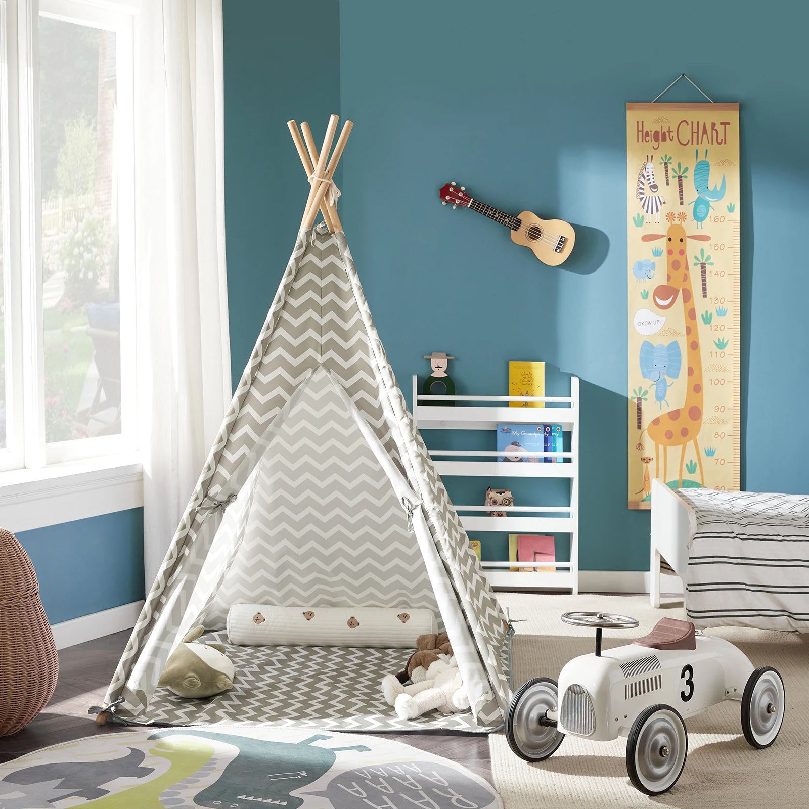 Tipite Tent Game tent for Kids 1 Door and 1 Window Playhouse Kids tent Indian White/Grey