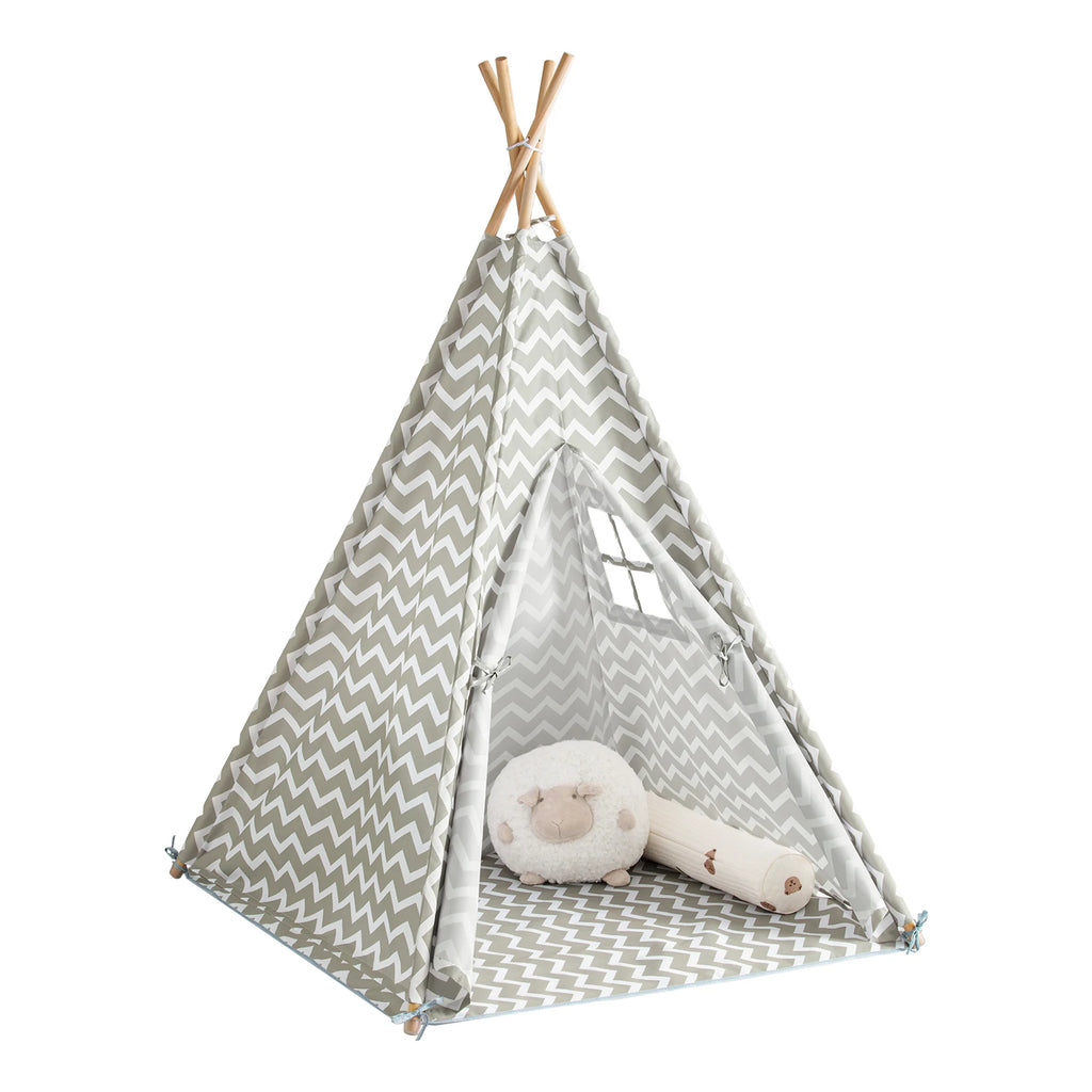 Tipite Tent Game tent for Kids 1 Door and 1 Window Playhouse Kids tent Indian White/Grey