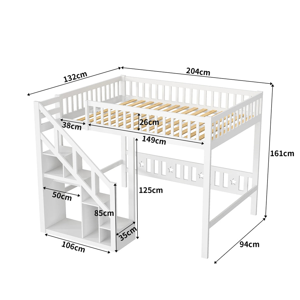 Summit Solid Pine Bunk Bed with Slide, Storage Steps & Built-In Wardrobe – White