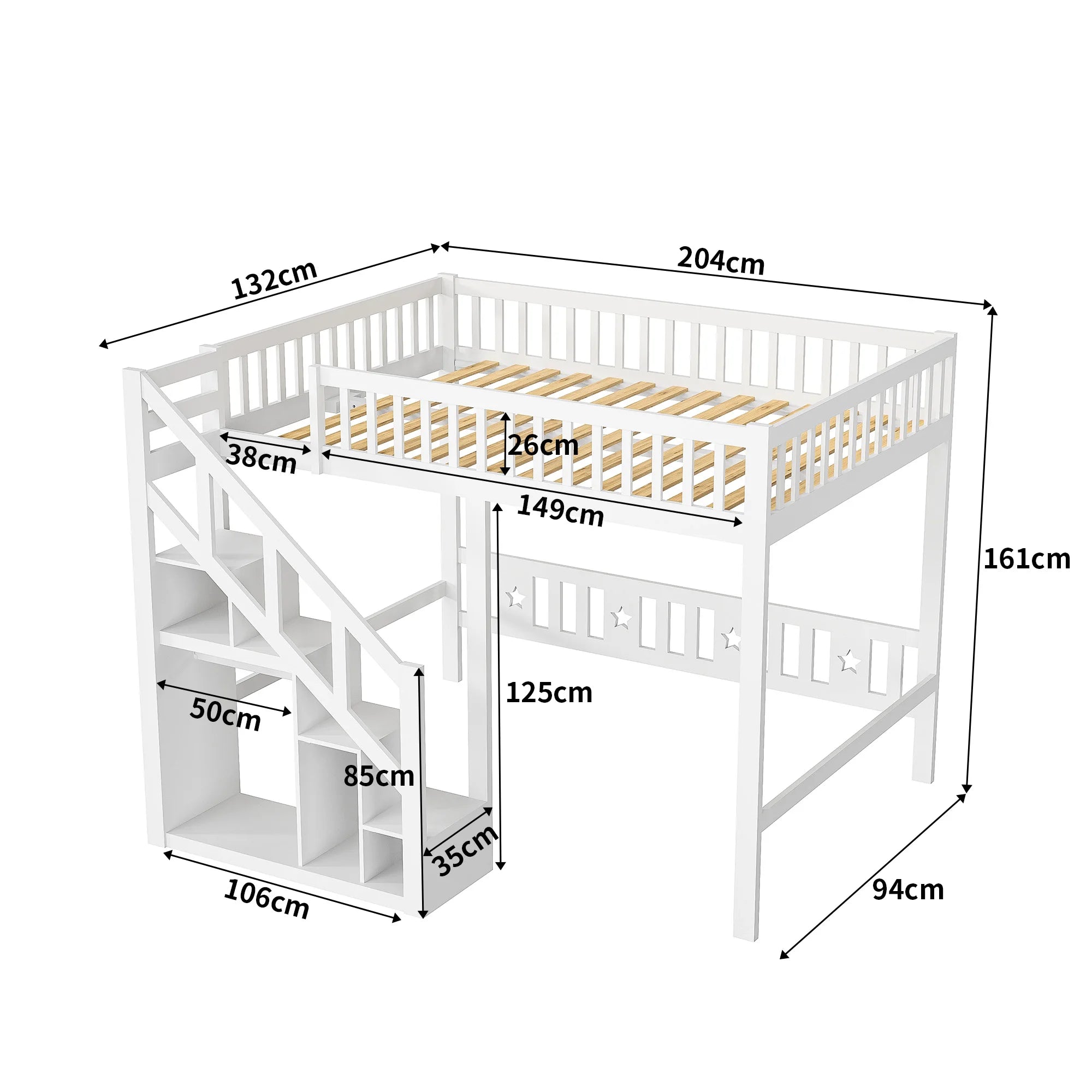 Summit Solid Pine Bunk Bed with Slide, Storage Steps & Built-In Wardrobe – White