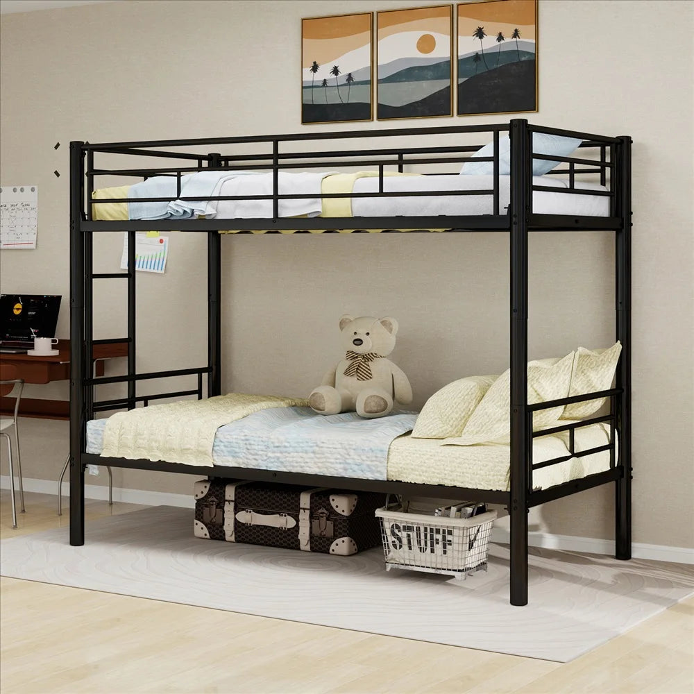 Twin Over Twin Metal Bunk Bed, Black Heavy Duty