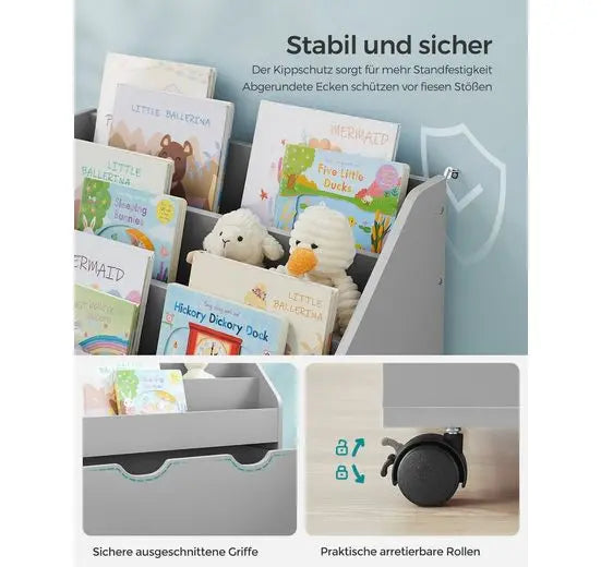 SONGMICS Kids' Bookcase & Toy Storage Chest with Roller Box