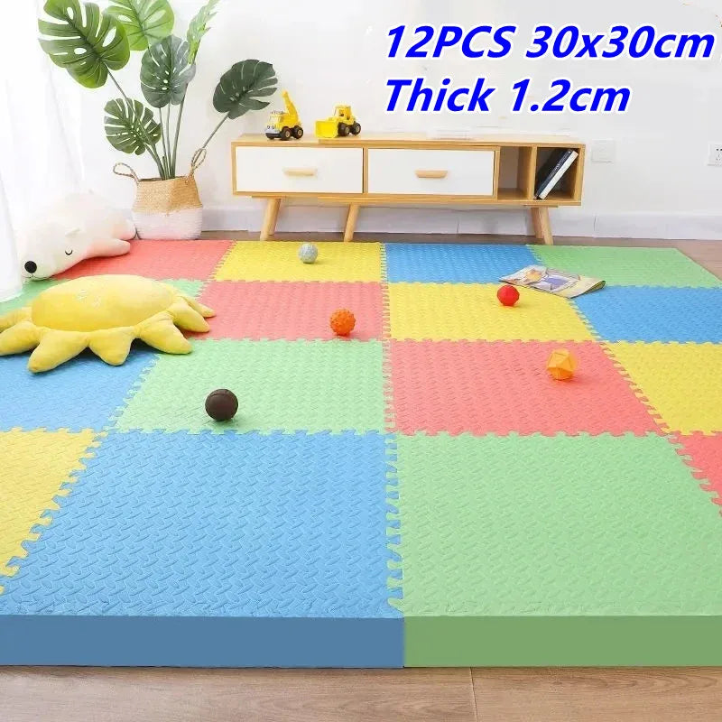 Baby & Kids Interlocking Foam Play Mat Set — 12 Pieces, 1.2cm Thick