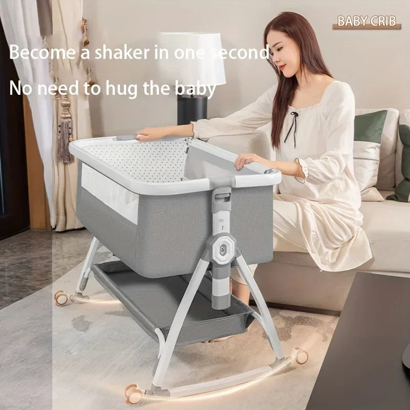 Baby Crib, Portable Splicing, Cradle Bed, Foldable Height Adjustable