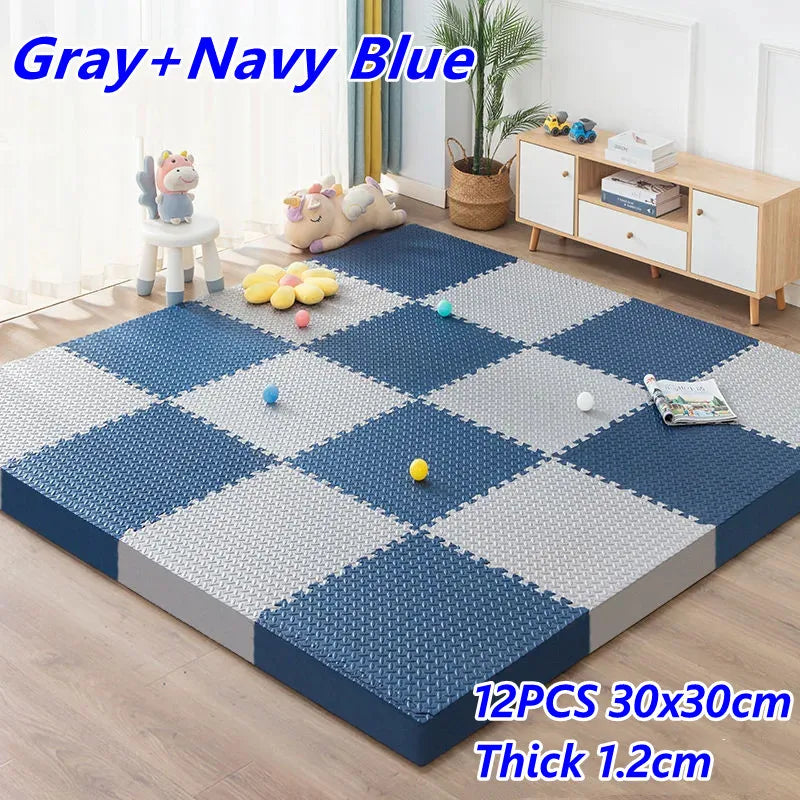Baby & Kids Interlocking Foam Play Mat Set — 12 Pieces, 1.2cm Thick
