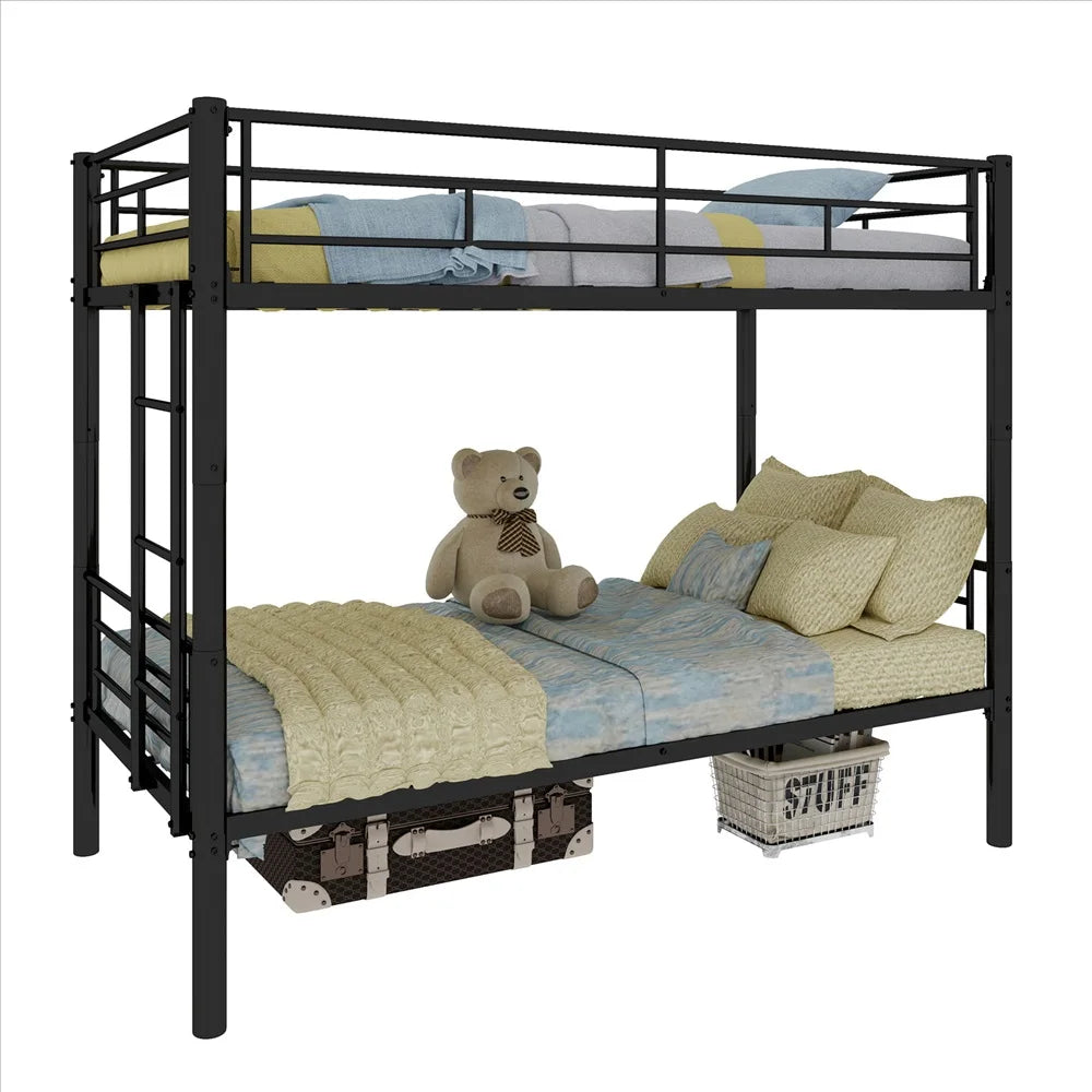 Twin Over Twin Metal Bunk Bed, Black Heavy Duty
