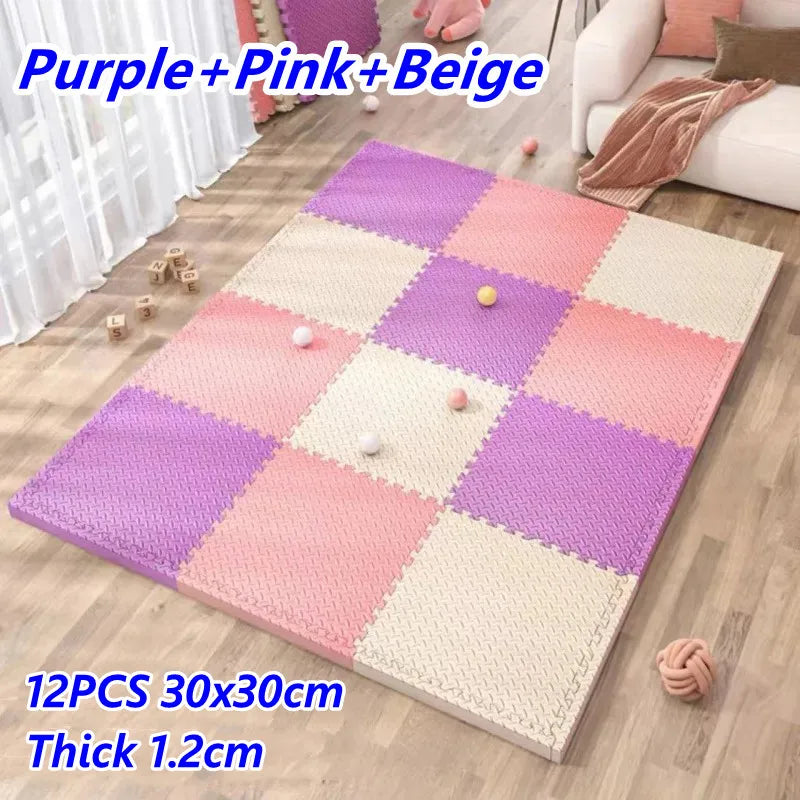 Baby & Kids Interlocking Foam Play Mat Set — 12 Pieces, 1.2cm Thick