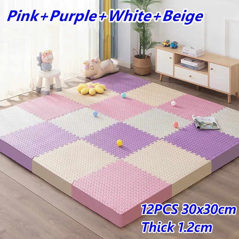 Baby & Kids Interlocking Foam Play Mat Set — 12 Pieces, 1.2cm Thick