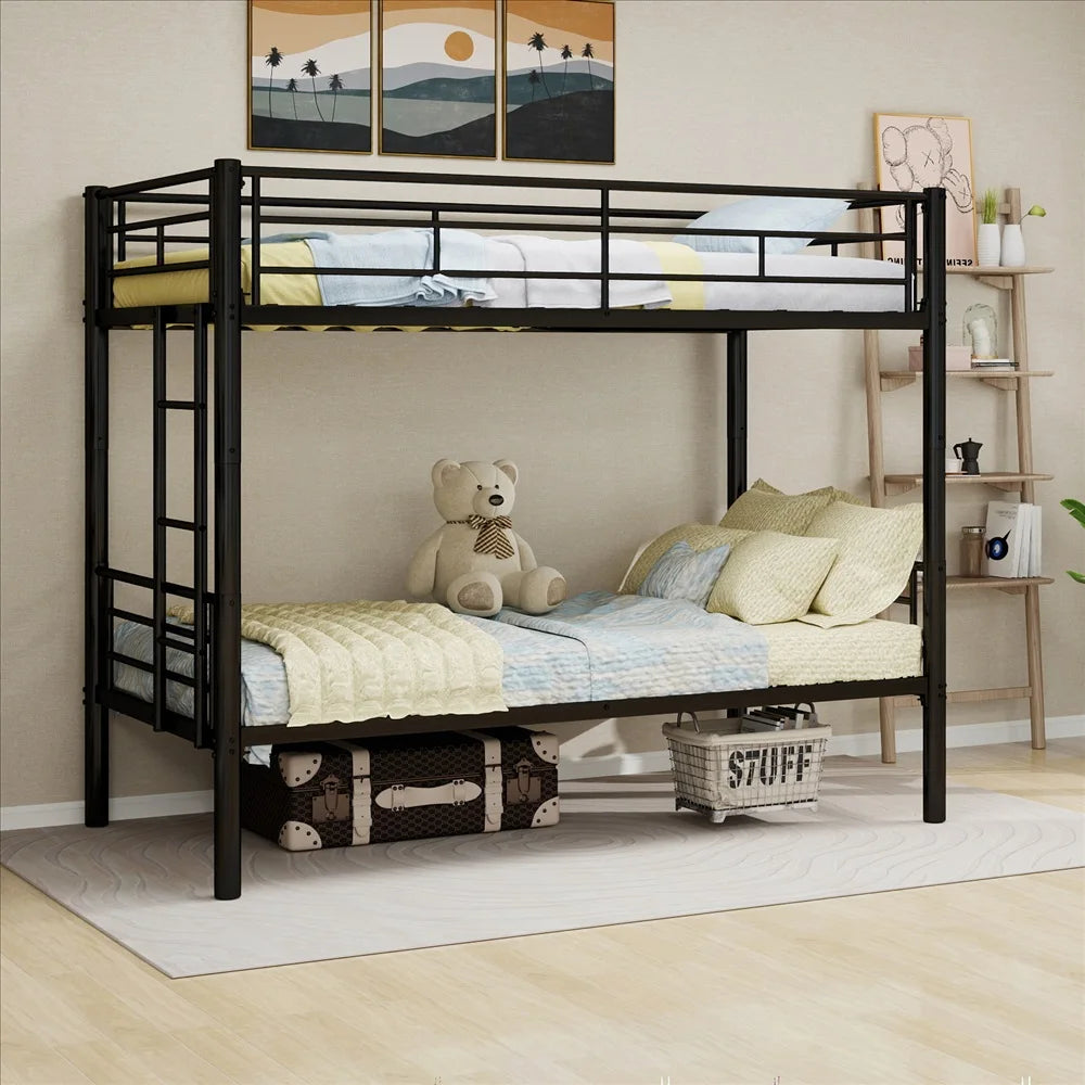 Twin Over Twin Metal Bunk Bed, Black Heavy Duty
