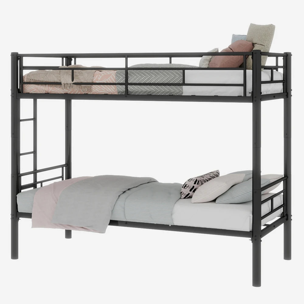 Twin Over Twin Metal Bunk Bed, Black Heavy Duty