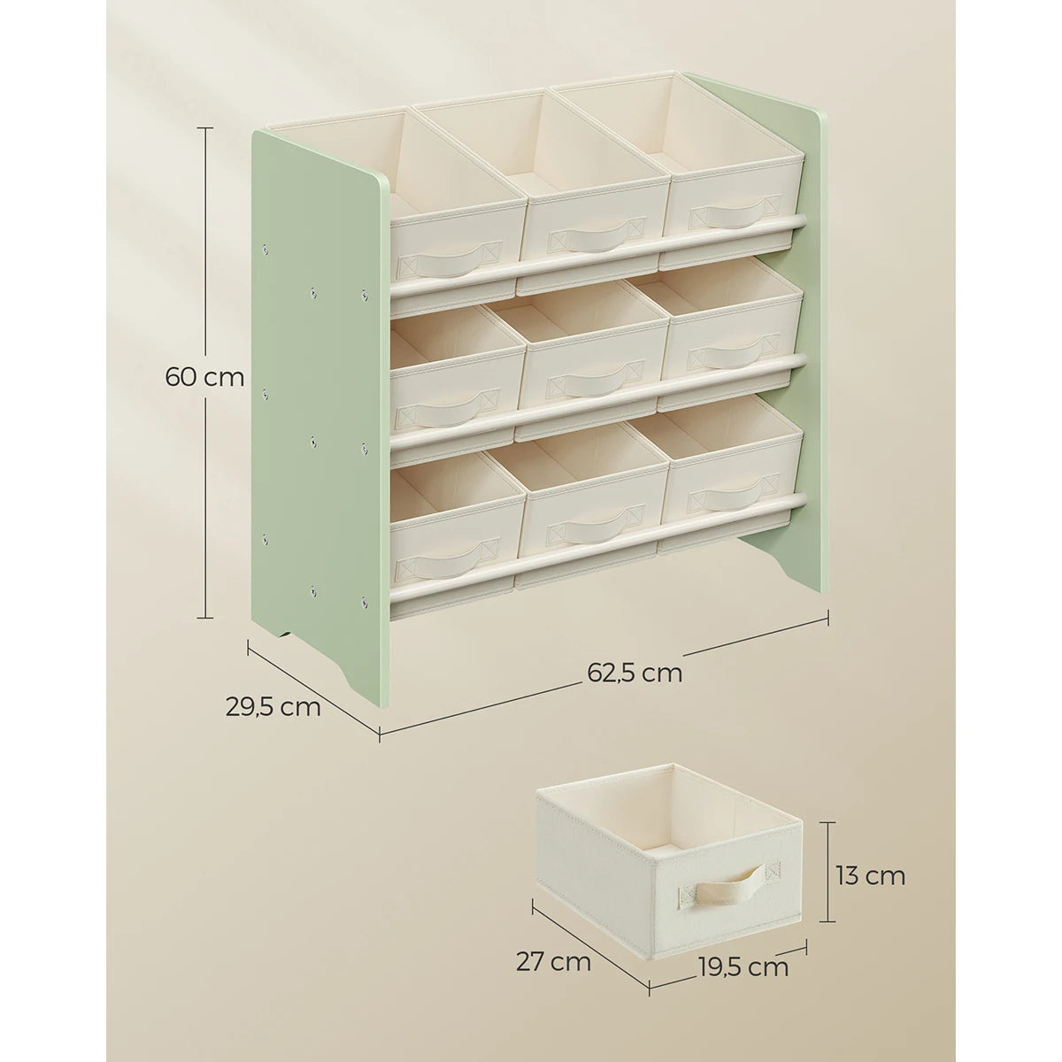 SONGMICS 9-Box Kids' Storage Rack with Fabric Bins (Laurel Green)