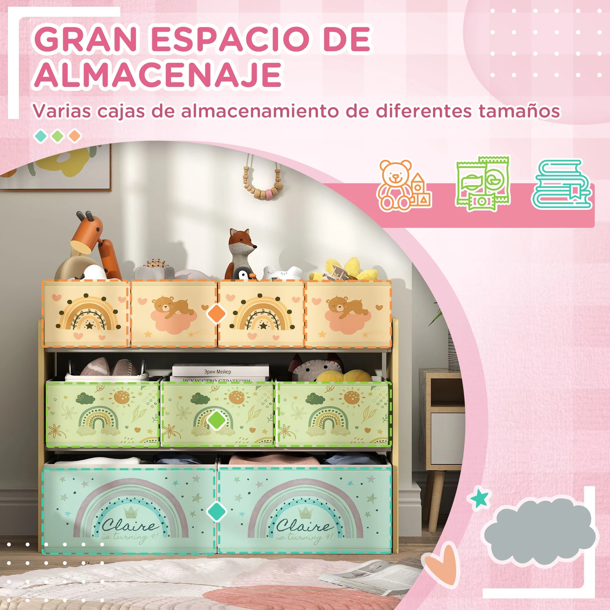 Summit 3-Tier Kids' Toy Storage Rack with 9 Fabric Baskets