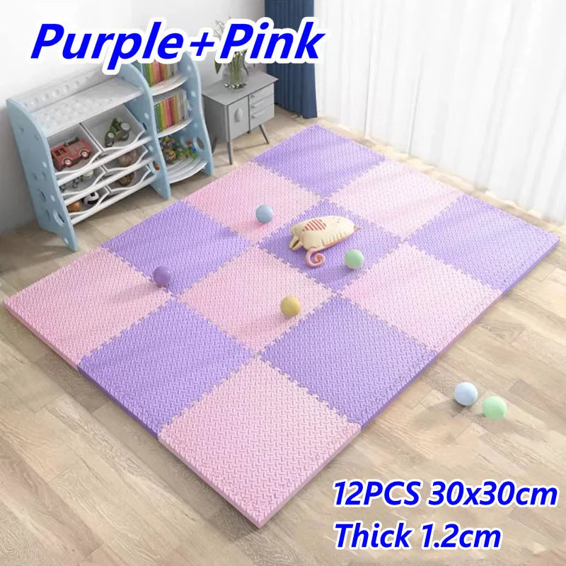 Baby & Kids Interlocking Foam Play Mat Set — 12 Pieces, 1.2cm Thick