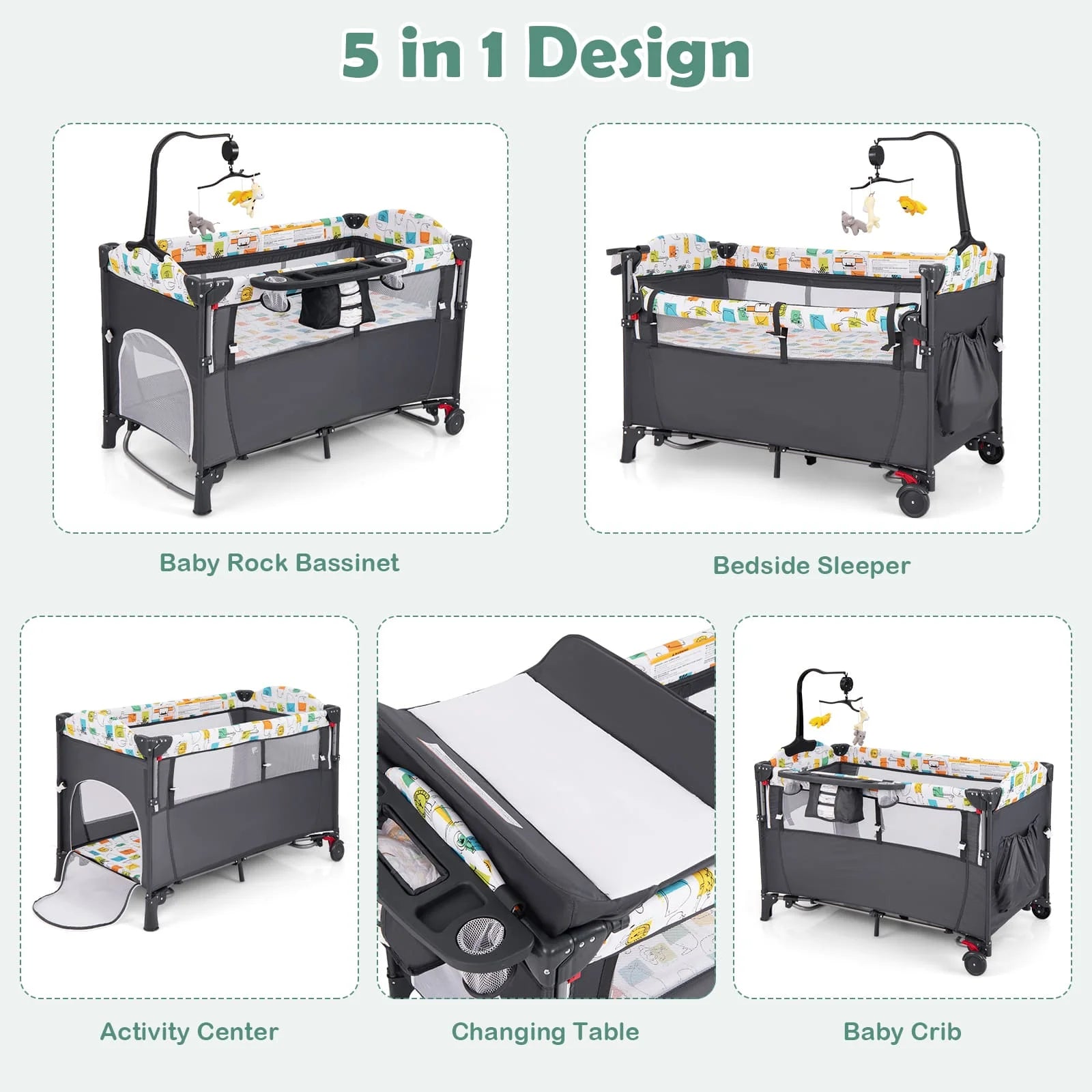 DORTALA 5-in-1 Baby Bassinet Bedside