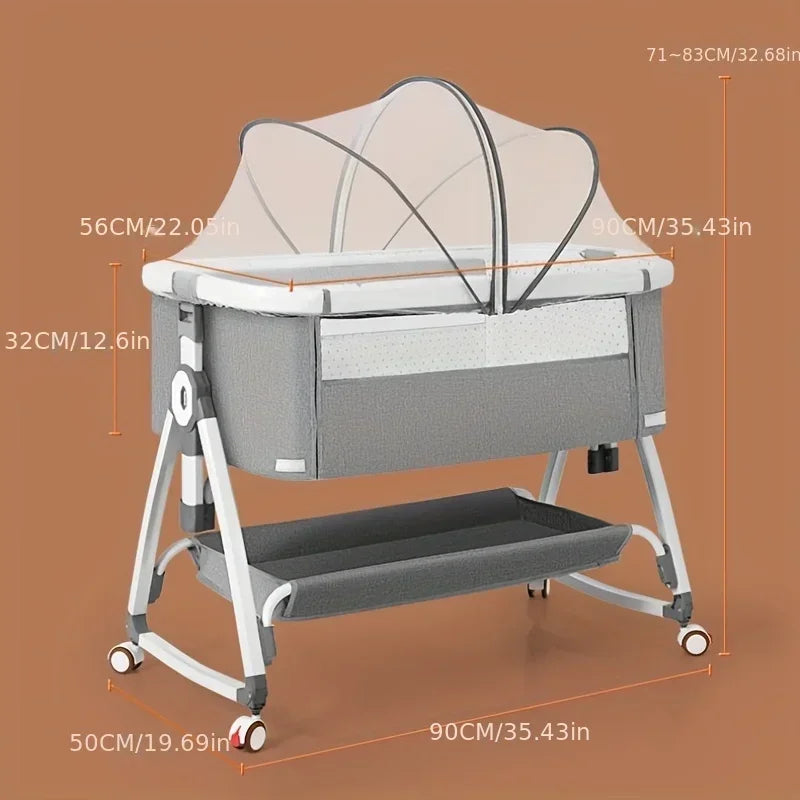 Baby Crib, Portable Splicing, Cradle Bed, Foldable Height Adjustable