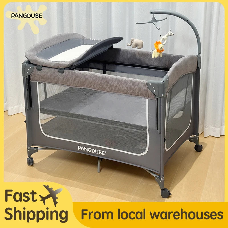 PANGDUBE 4-in-1 Foldable Baby Crib, Bedside Sleeper & Diaper Station