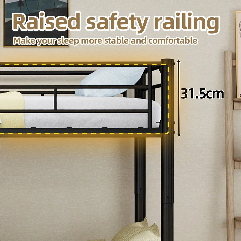 Twin Over Twin Metal Bunk Bed, Black Heavy Duty