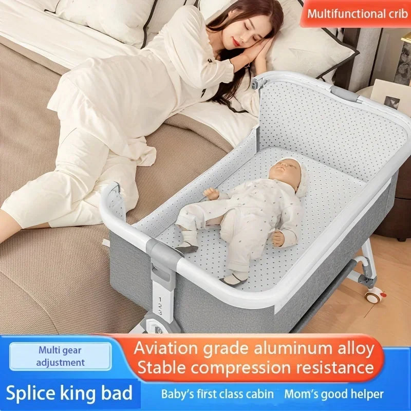 Baby Crib, Portable Splicing, Cradle Bed, Foldable Height Adjustable