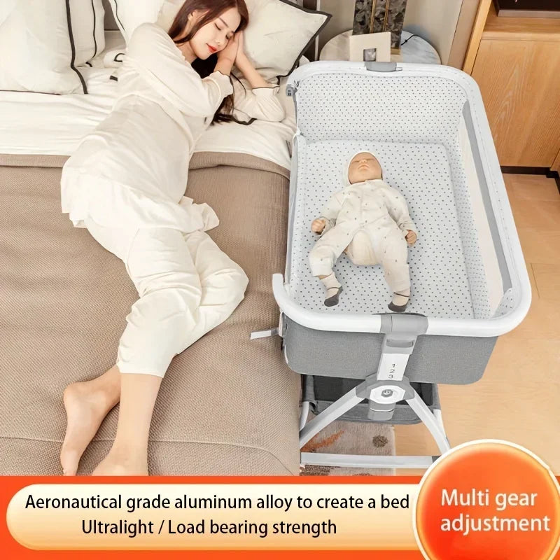Baby Crib, Portable Splicing, Cradle Bed, Foldable Height Adjustable
