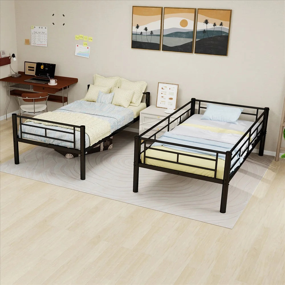 Twin Over Twin Metal Bunk Bed, Black Heavy Duty