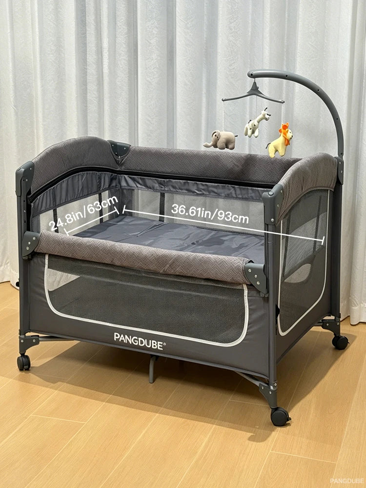 PANGDUBE 4-in-1 Foldable Baby Crib, Bedside Sleeper & Diaper Station