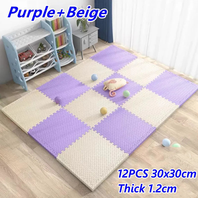 Baby & Kids Interlocking Foam Play Mat Set — 12 Pieces, 1.2cm Thick
