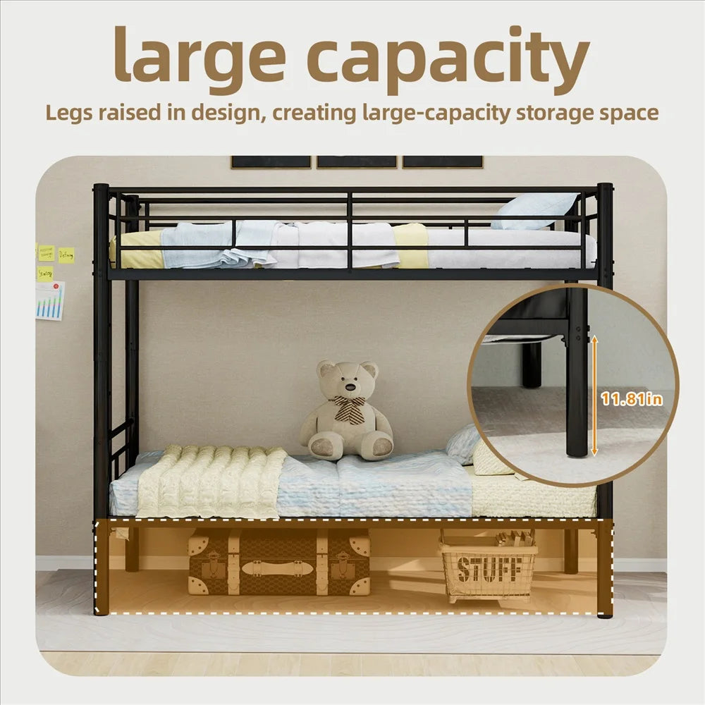 Twin Over Twin Metal Bunk Bed, Black Heavy Duty
