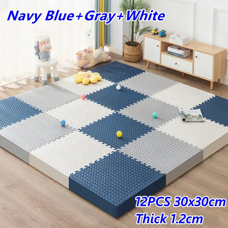 Baby & Kids Interlocking Foam Play Mat Set — 12 Pieces, 1.2cm Thick