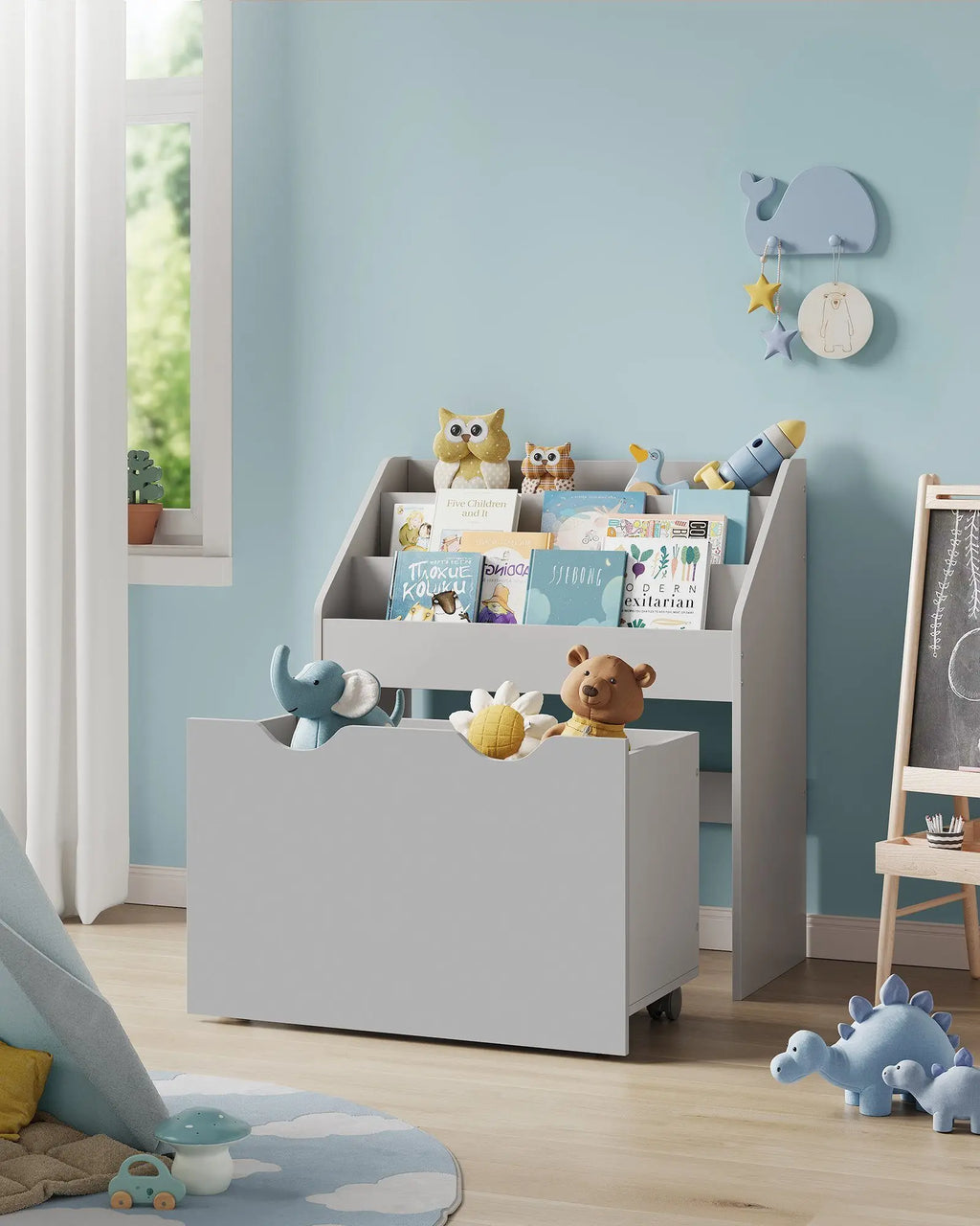 SONGMICS Kids' Bookcase & Toy Storage Chest with Roller Box