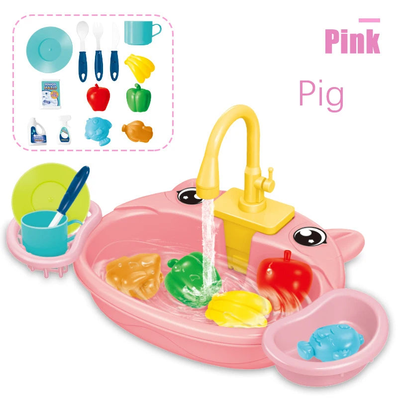 Kids Kitchen Sink Toys Simulation Electric Dishwasher Mini Kitchen Food Pretend Play House Toy Set Children Role Play Girl Toys
