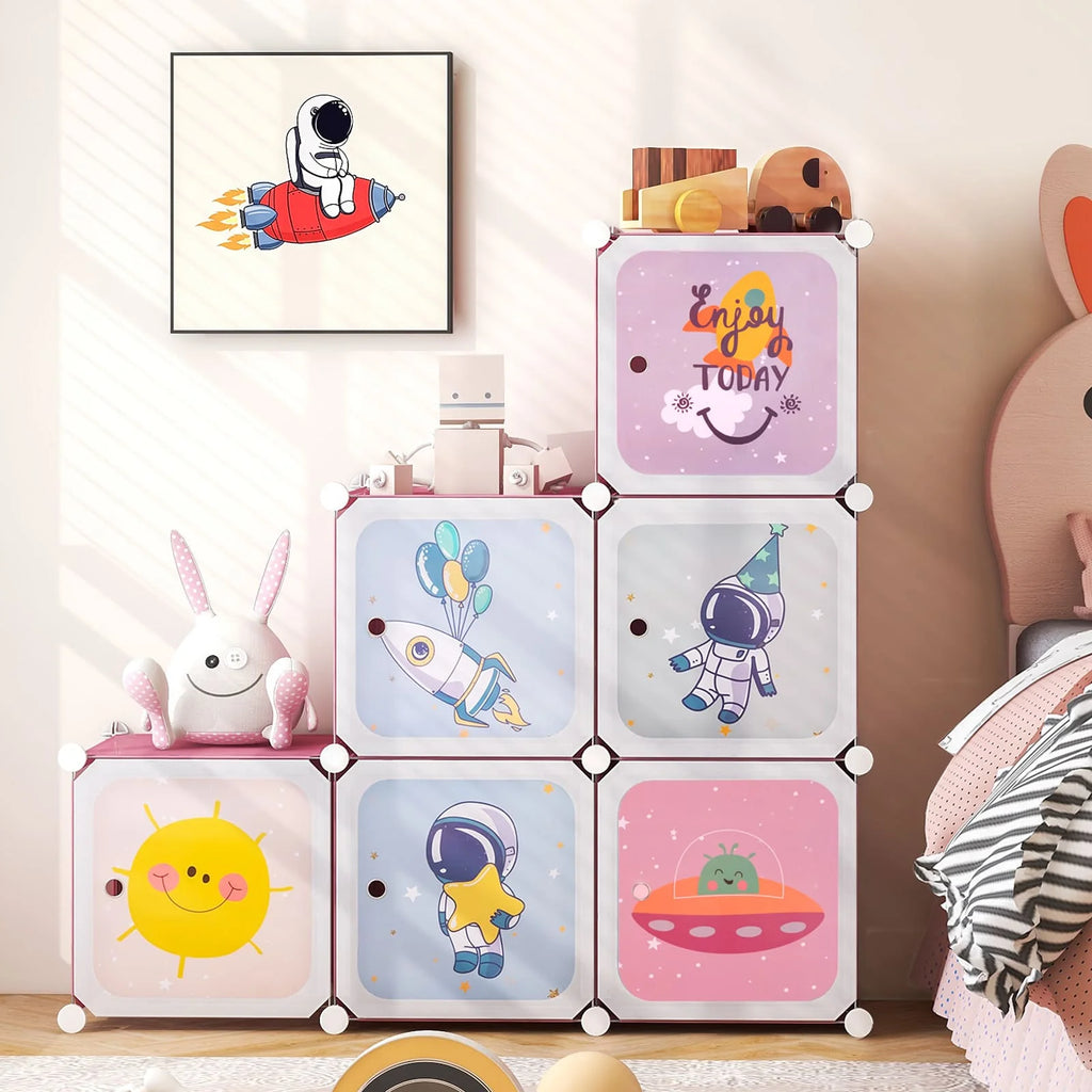 DORTALA Portable Kids Wardrobe 8-Cube Closet Dresser Childrens Storage Organizer-Pink