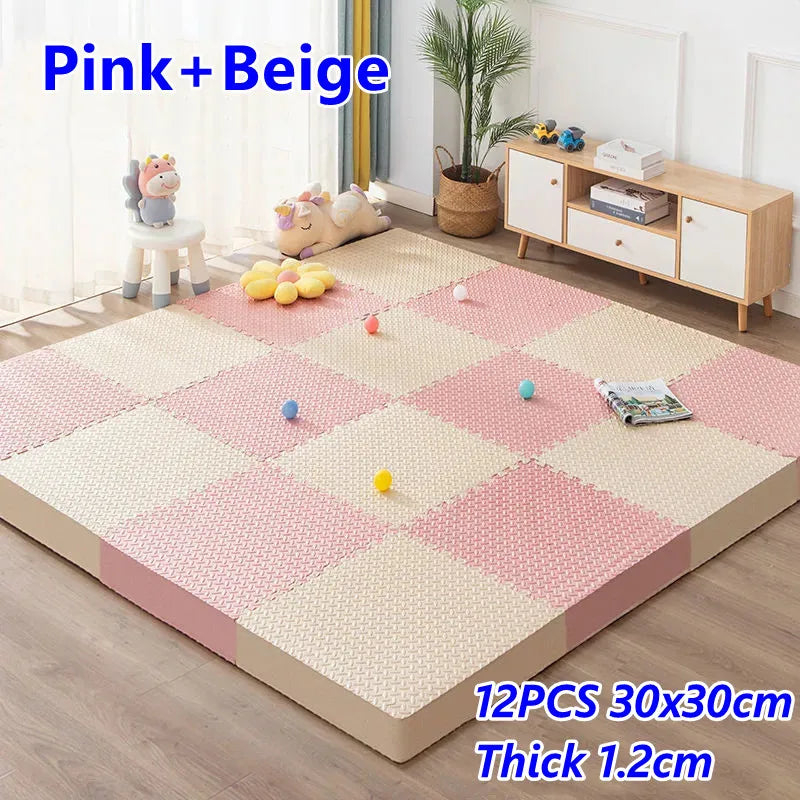Baby & Kids Interlocking Foam Play Mat Set — 12 Pieces, 1.2cm Thick