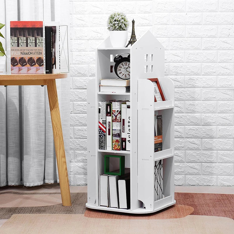 360° rotating bookshelf for children's room 3-layer house-shaped children's bookshelf floor-standing