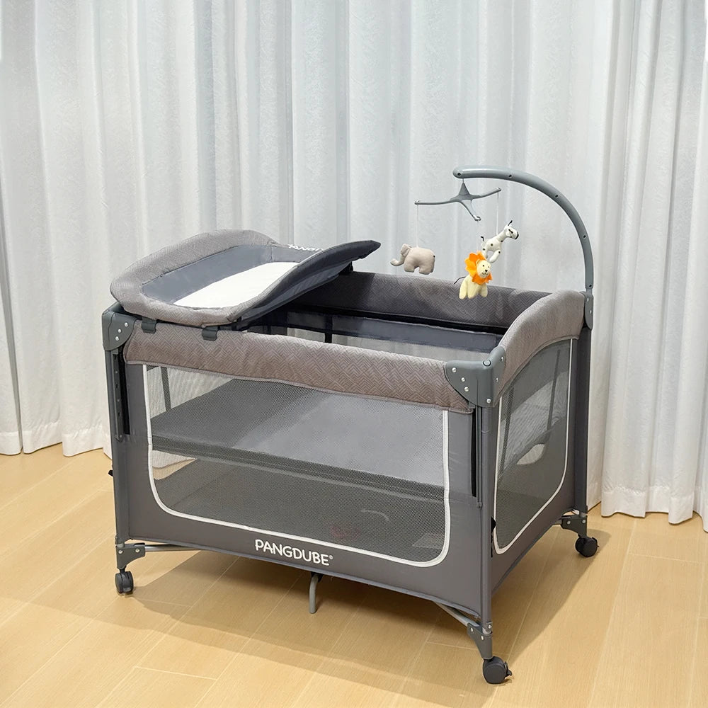PANGDUBE 4-in-1 Foldable Baby Crib, Bedside Sleeper & Diaper Station
