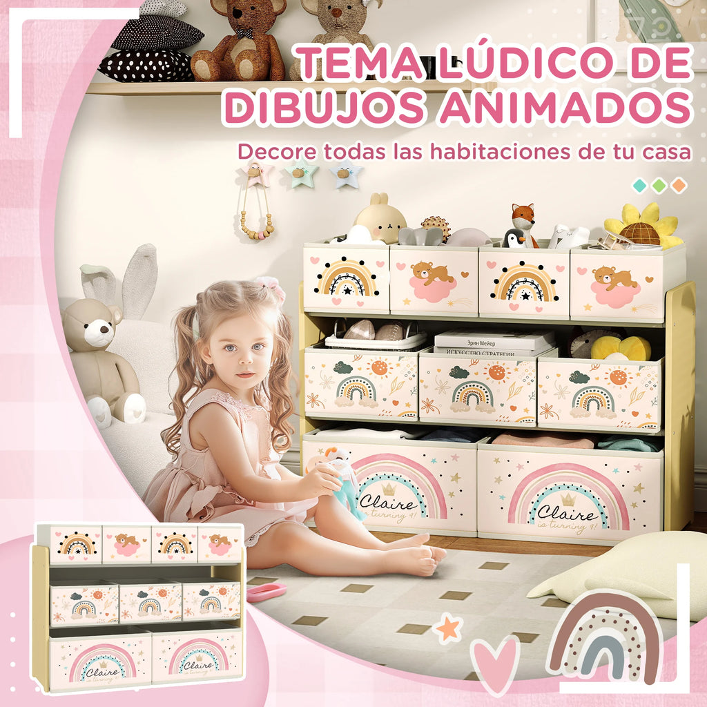 Summit 3-Tier Kids' Toy Storage Rack with 9 Fabric Baskets