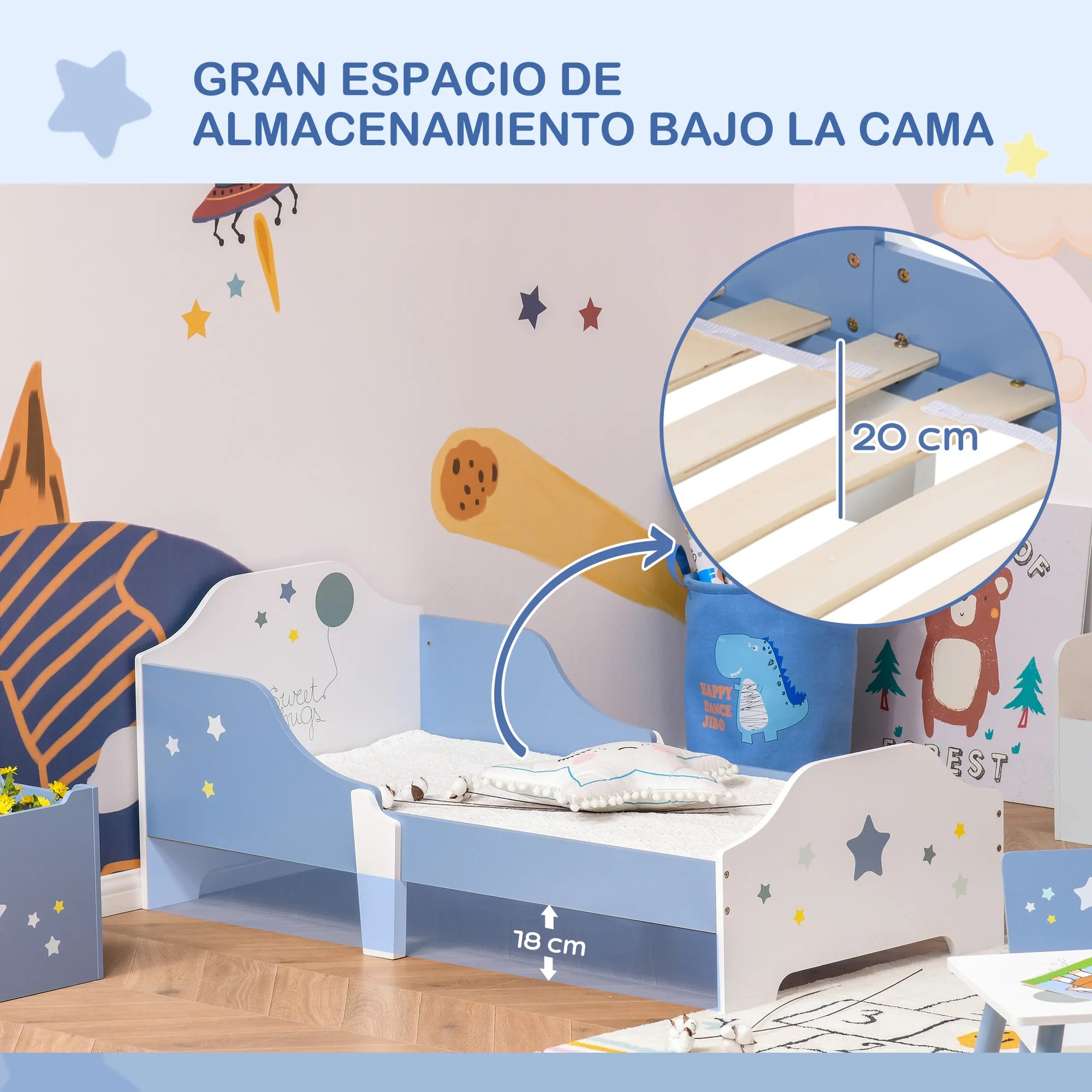 Celestial Wooden Junior Bed – Blue Star Edition