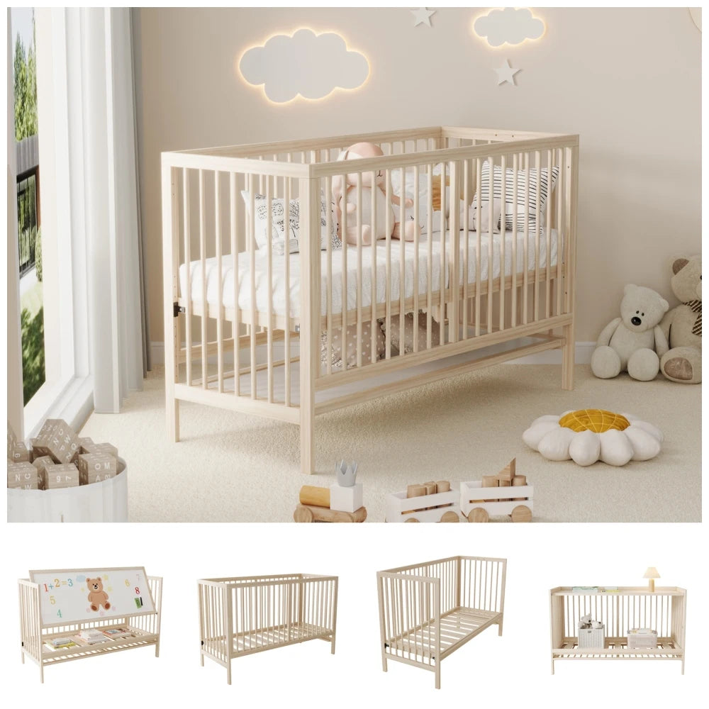 Nordic 4-in-1 Solid Wood Convertible Cot & Study Desk