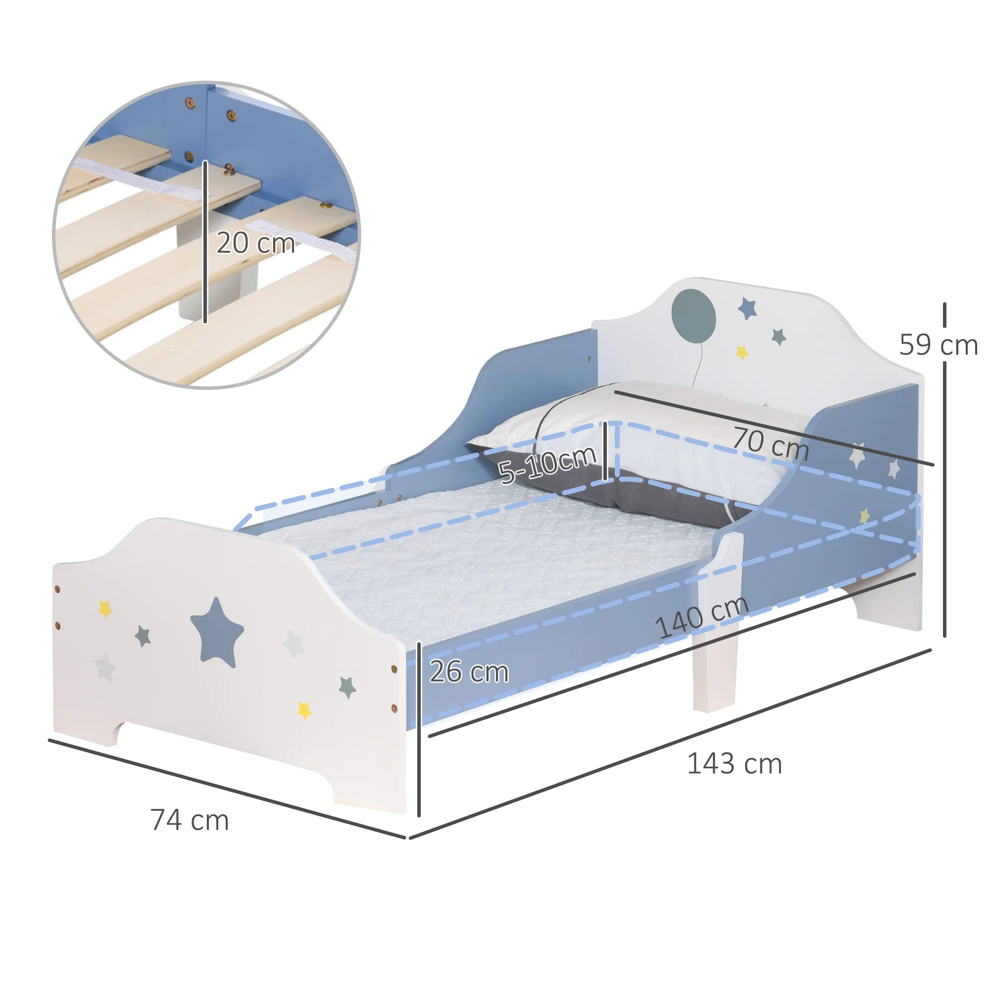 Celestial Wooden Junior Bed – Blue Star Edition