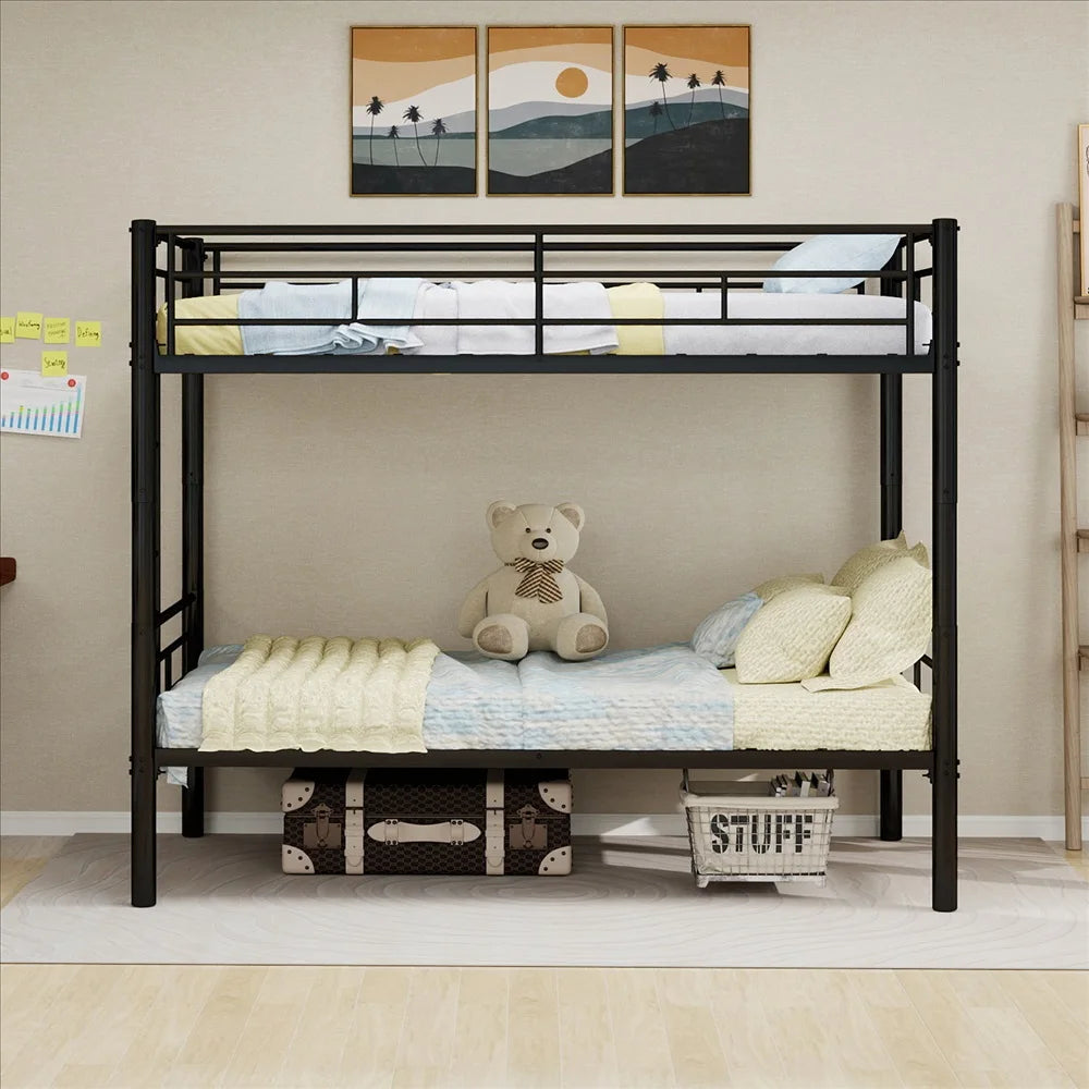 Twin Over Twin Metal Bunk Bed, Black Heavy Duty