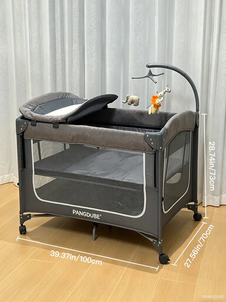 PANGDUBE 4-in-1 Foldable Baby Crib, Bedside Sleeper & Diaper Station