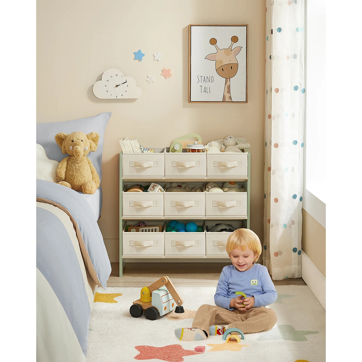 SONGMICS 9-Box Kids' Storage Rack with Fabric Bins (Laurel Green)