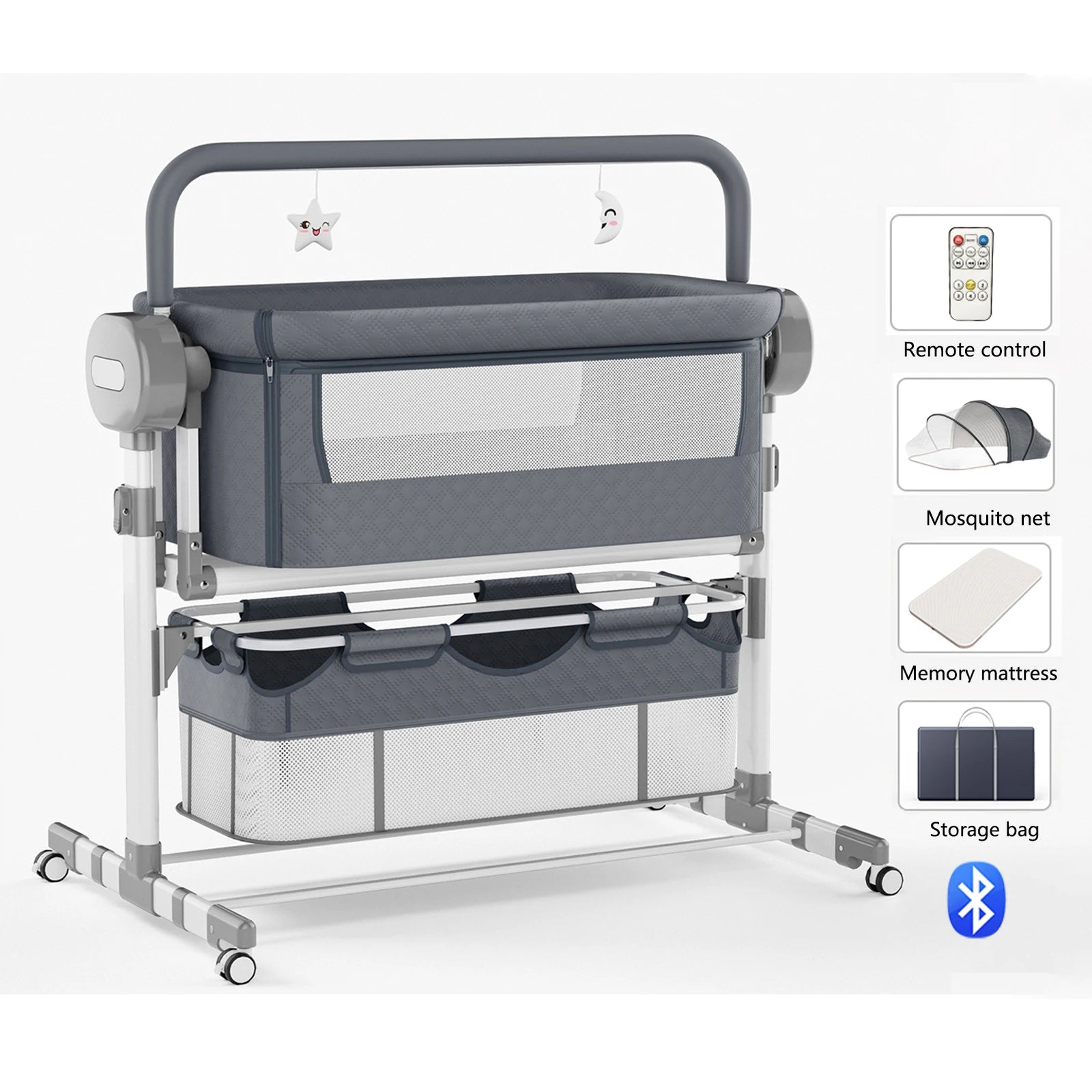 Smart Electric Baby Bassinet Crib Cradle Auto Rocking