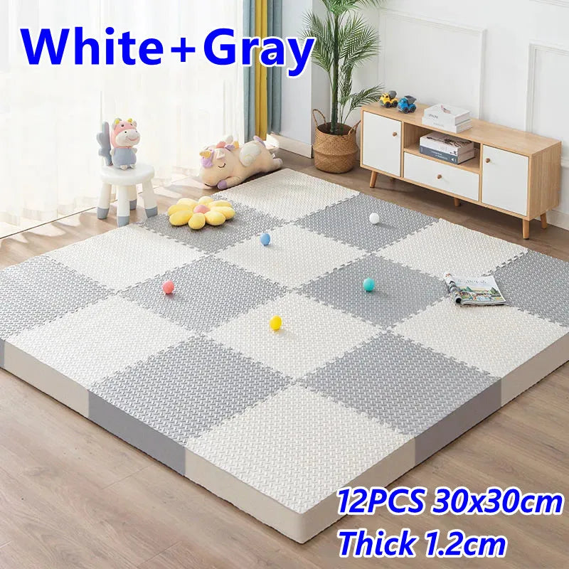 Baby & Kids Interlocking Foam Play Mat Set — 12 Pieces, 1.2cm Thick